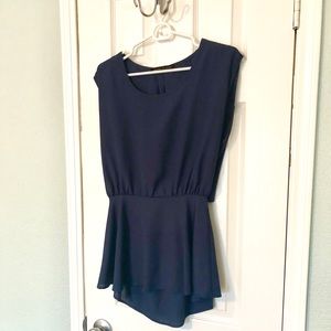 Navy High to Low Flared Top with Open Back